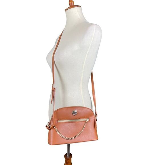 Kendall + Kylie Dome Crossbody Bag Cognac Brown Gold Accents Charm Small NWOT - Picture 6 of 7